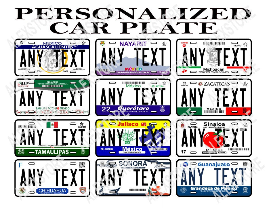Custom Car plate México States Novelty Car Plate, Personalized Car Plates México Placas personalizadas de los Estados de México