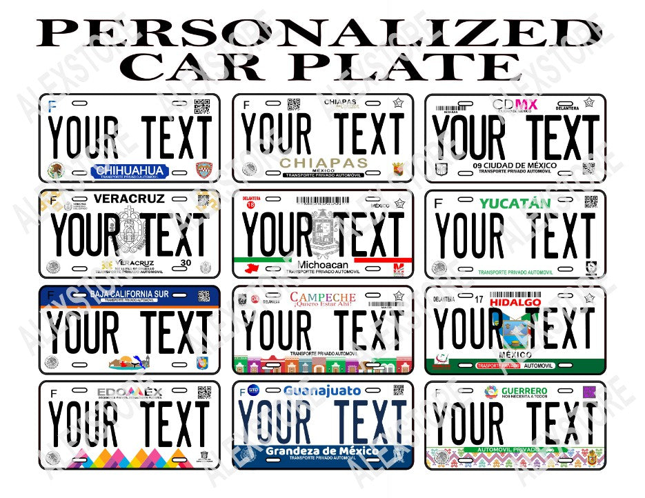 Custom Car plate México States Novelty Car Plate, Personalized Car Plates México Placas personalizadas de los Estados de México